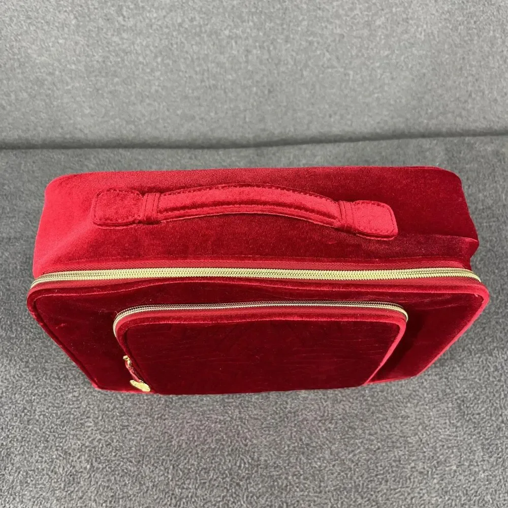 Estée Lauder Red Velvet Star Cosmetic Travel Train‎ Bag Gold Zipper Recycled